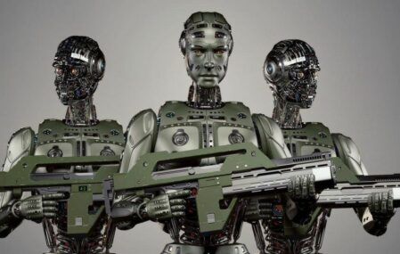 Three robotic soldiers