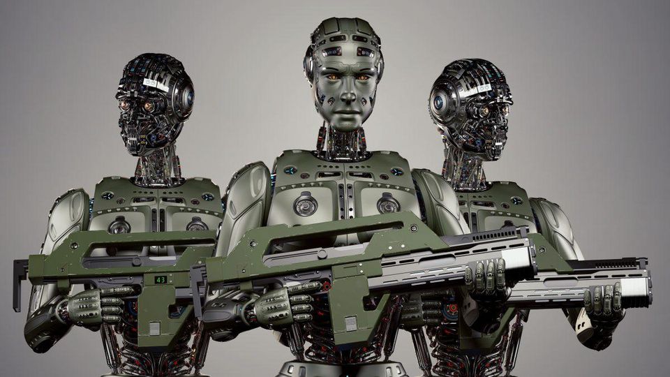 Three robotic soldiers