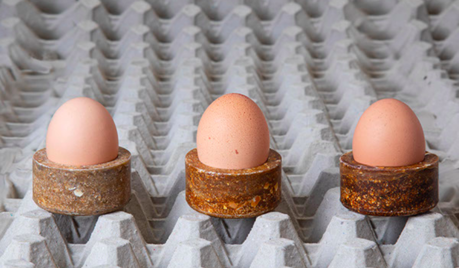 Pieces from "How Do you Like Your Eggs?", a new line of biodegradable eggshell containers by Studio Basse Stittgen.