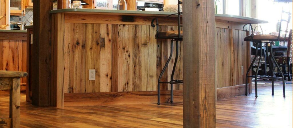 Rustic chic flooring made from reclaimed barn wood