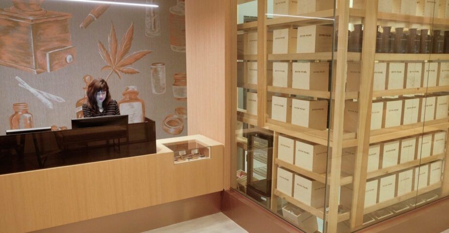 The main check-out counter inside the Seven Point dispensary.