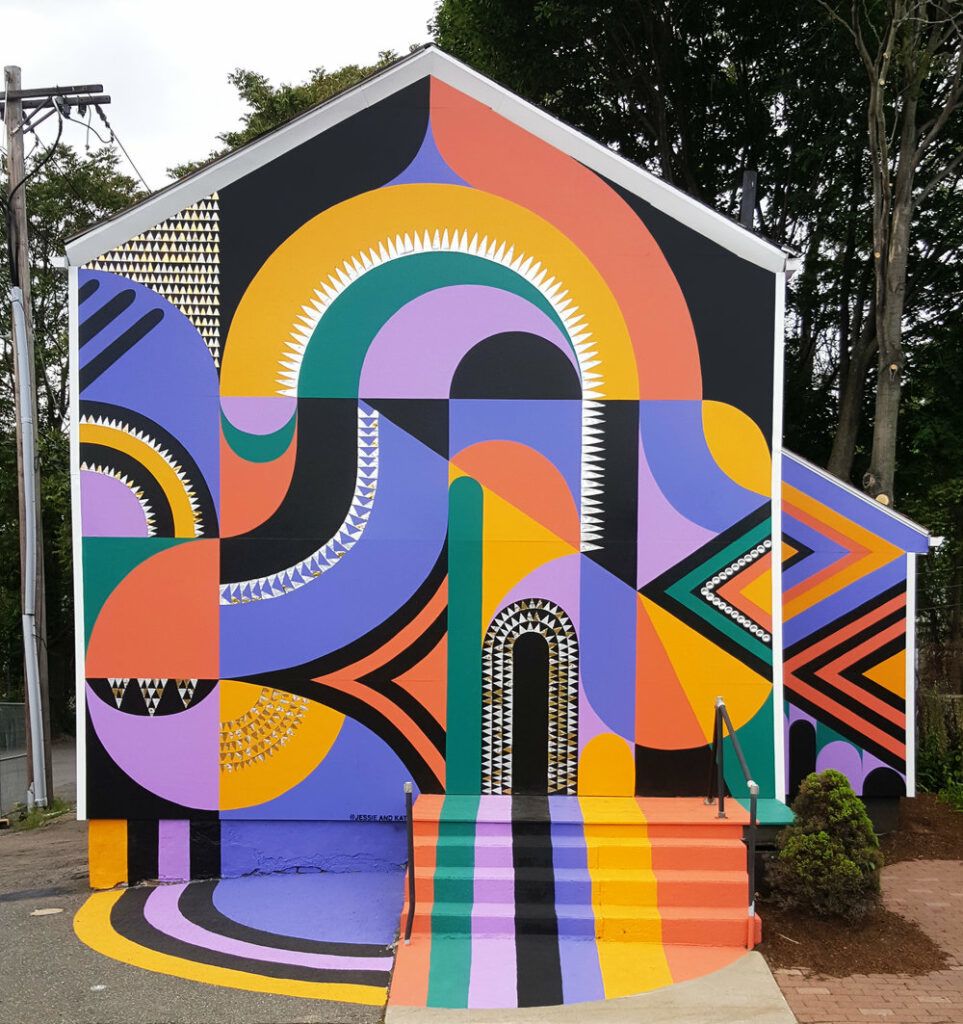 "Allumination:Boston," a dazzling op art mural by artists Jessie and Katey.
