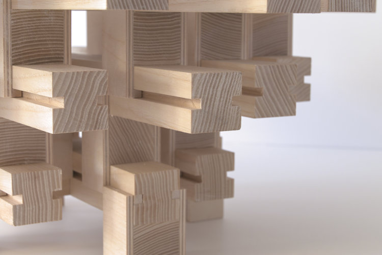 "Grid Table," a modular piece by Mian Wei using the traditional Chinese dugong system.