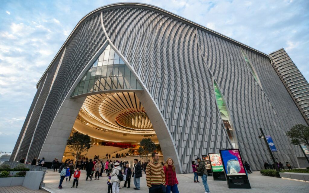 The massive main entrance to Hong Kong's new Xiqu Centre.