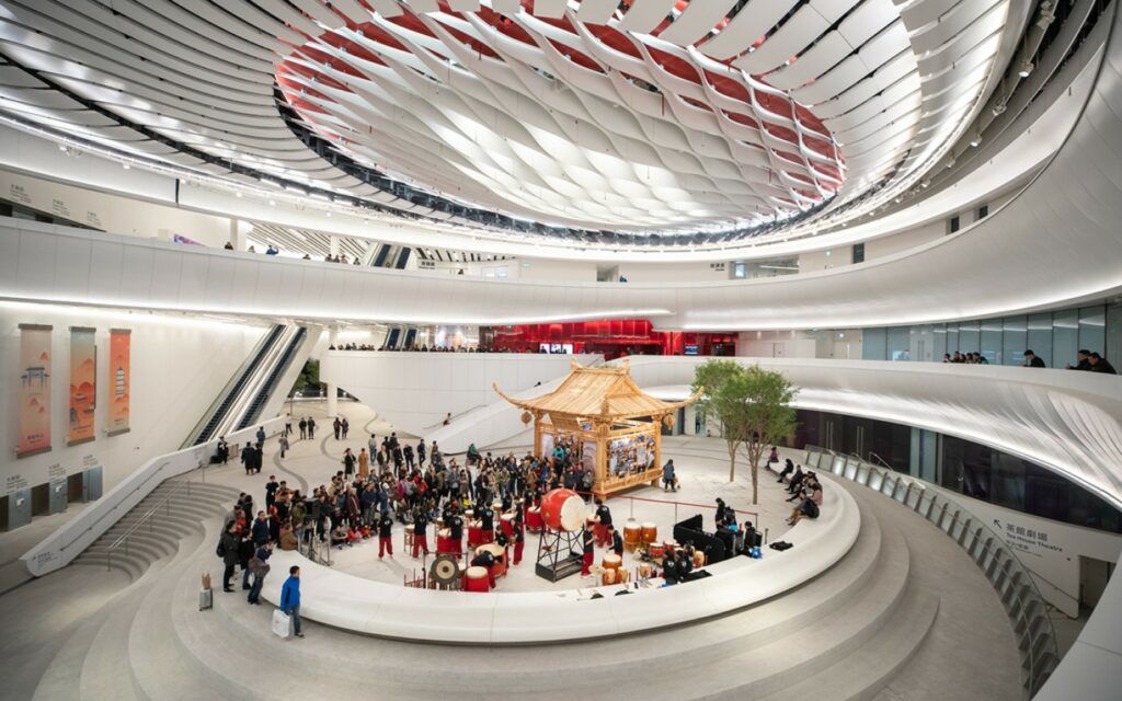The large public events atrium in China's new Xiqu Centre.
