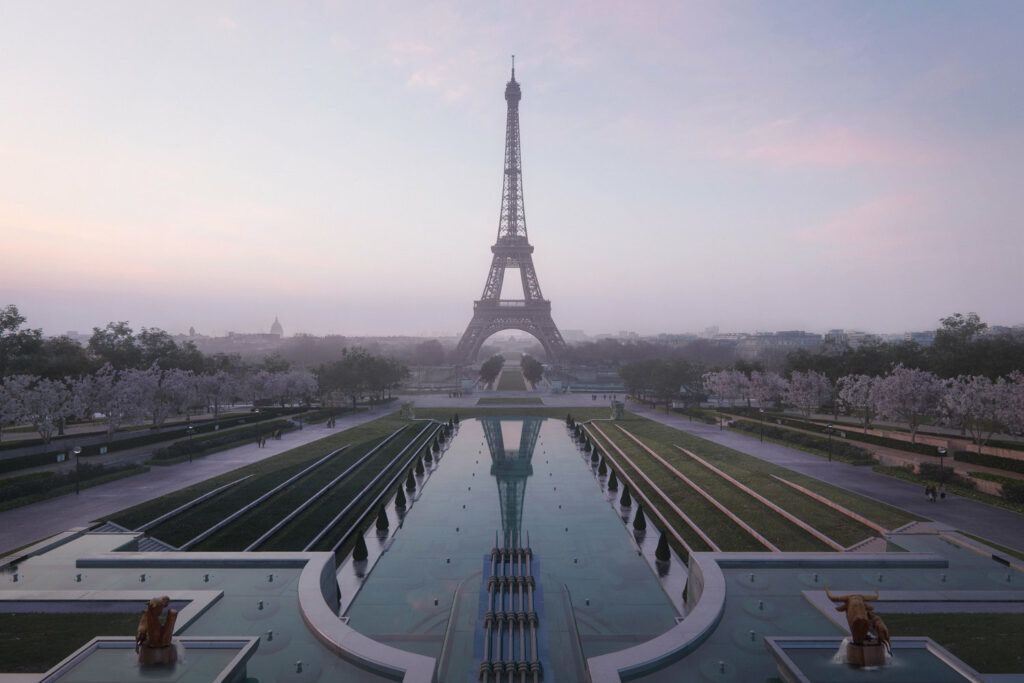 Renderings for Gustafson Porter + Bowman﻿'s upcoming renovation to the grounds and gardens around Paris' iconic Eiffel Tower. 