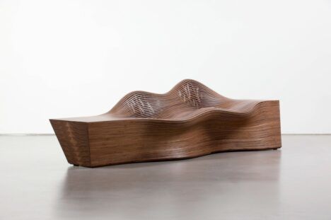 Steam-bent walnut furniture pieces by Bae Se Hwa.