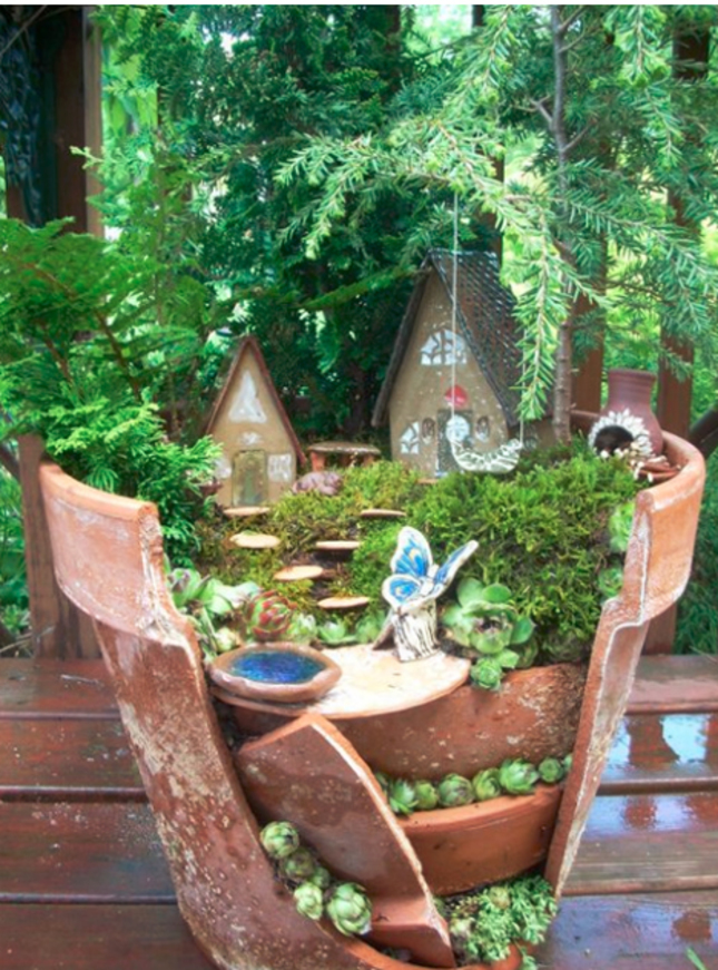 broken pot fairy garden DIY