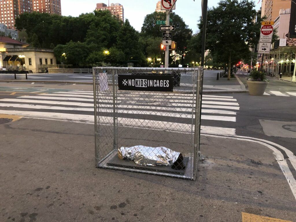 Pieces from "No Kids in Cages," a pop-up art installation in New York City highlighting the current family separation crisis at the US-Mexico border. 