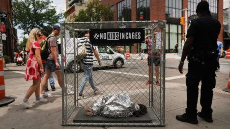 Pieces from "No Kids in Cages," a pop-up art installation in New York City highlighting the current family separation crisis at the US-Mexico border.