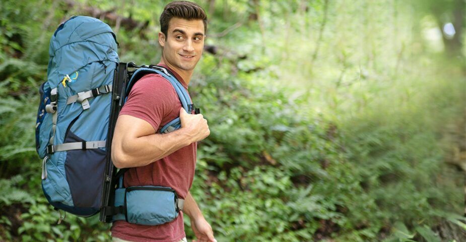 Man wearing a HoverGlide backpack.