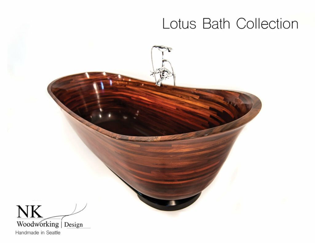 Handcrafted wooden bathtubs from NK Woodworking.