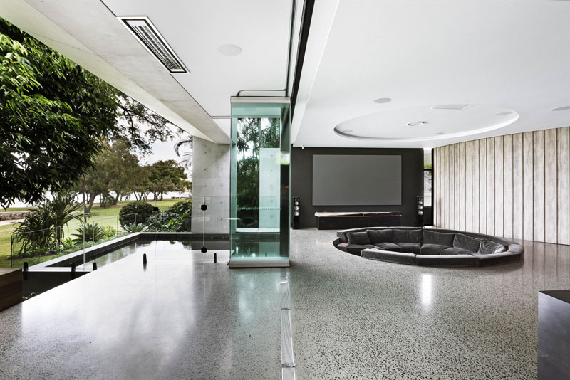 The large, sleek conversation pit inside the McGovern Residence.