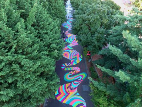 A Seattle op art mural by artists Jessie and Katey.