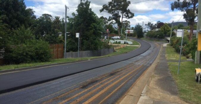 Charlton Street, the new road in Tasmania built using recycled asphalt and printer cartridges.