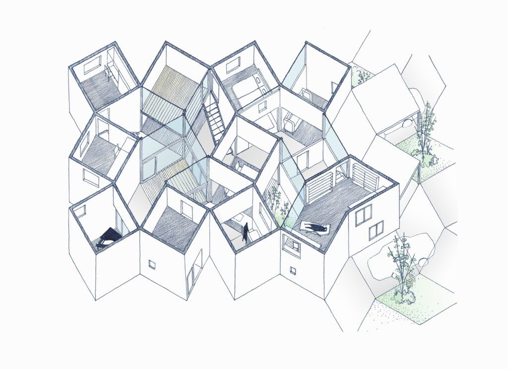 A digital rendering of the House in Hokusetsu's ultra-geometric floorplan