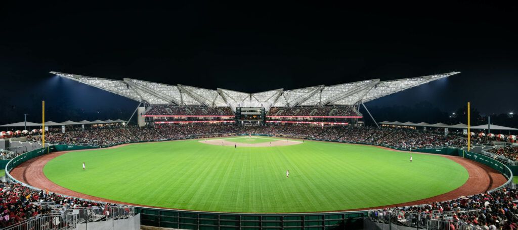 The field at Mexico City's new Diablos Rojos Stadium