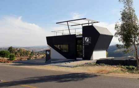 Exterior shot of AB Architects' "AB Workspace" prefab office space.