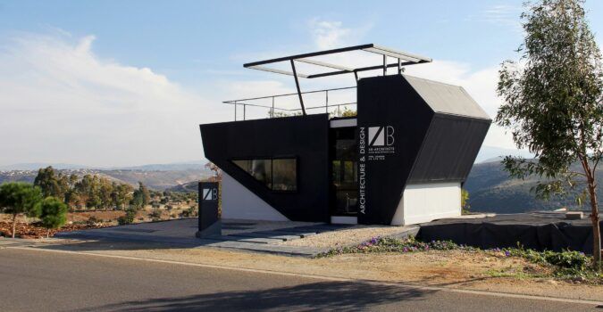 Exterior shot of AB Architects' "AB Workspace" prefab office space.