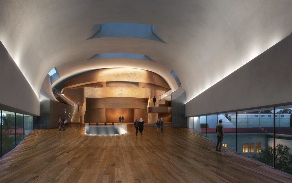 Inside Steven Holl Architects' ultramodern "Encased" concert hall addition.