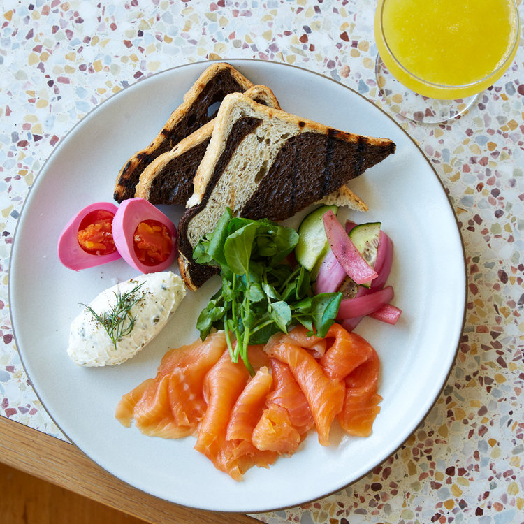 A typical brunch dish at the trendy new Five Leaves LA restaurant.
