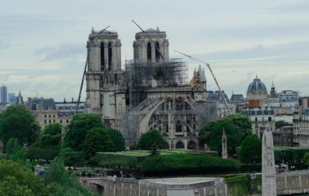 The Notre Dame Cathedral in Paris, just after being engulfed in flames on April 15th, 2019.