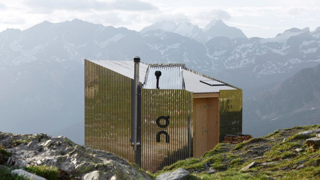The mirrored On Mountain Hut, located in the Swiss Alps on the Piz Lunghin