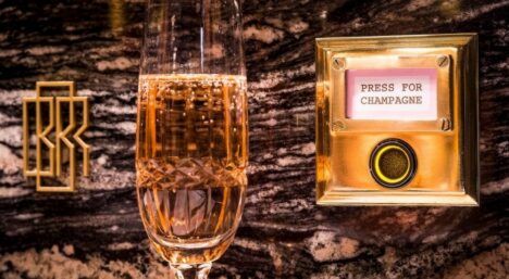 The famous "Press for Champagne" button at every dining booth in London's new Bob Bob Cité restaurant.