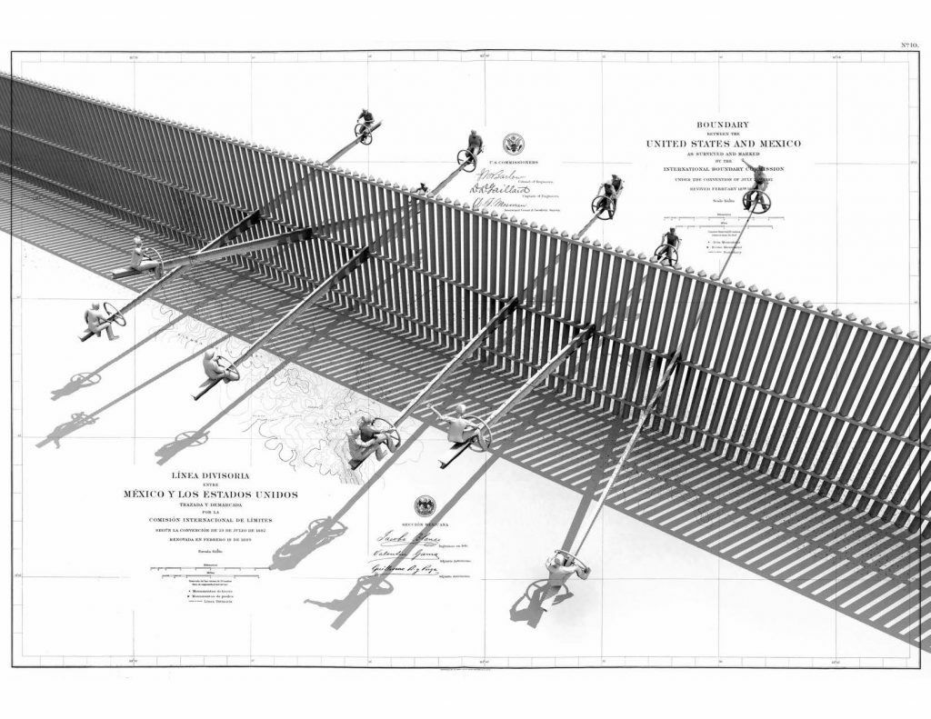 Computer renderings of Rael San Fratello's "Teeter-Totter Wall" installation at the US-Mexico Border.