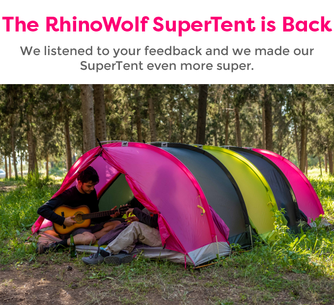 Promotional materials for the RhinoWolf 2.0 modular camping system.