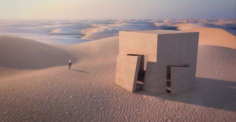 monolithic cube structure in the desert
