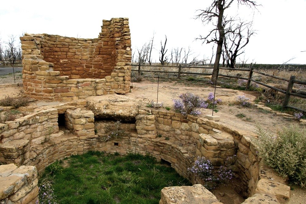 One of the ceremonial fire pits, or "kivas," at the Mesa Verde Pueblo site.