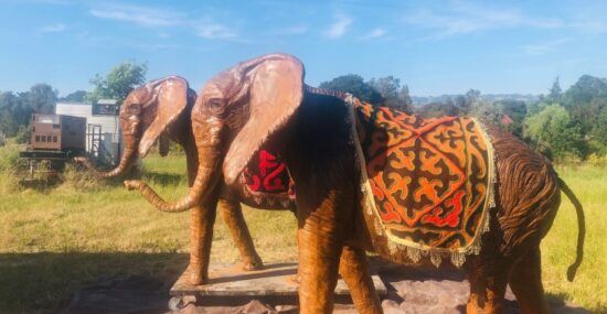 The two giant elephants Jack Champion was working on in tribute to Salvador Dalí for the 2019 Burning Man Festival.