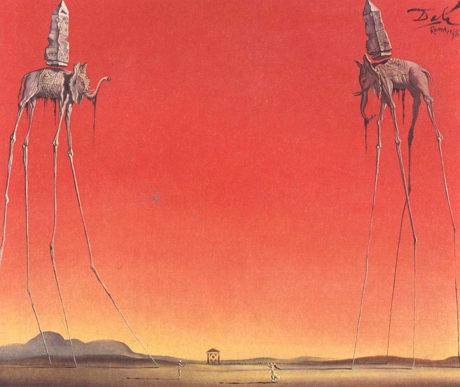 "Elephantes," a painting by the iconic Spanish surrealist Salvador Dalí.