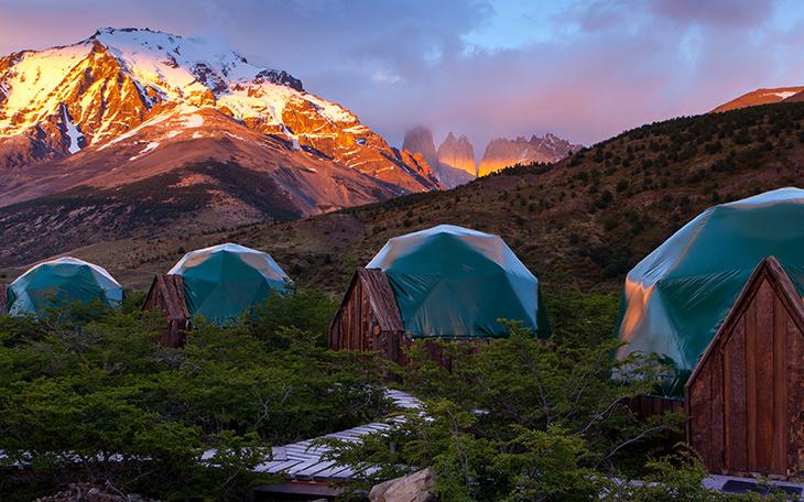 Patagonia EcoCamp's geodesic dome lodgings.