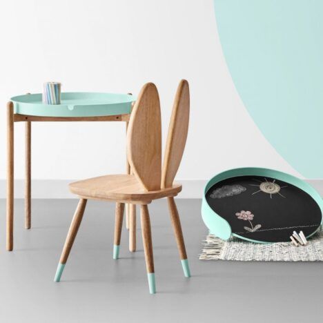 Swoon's Emmeline Chair and Fynne Desk, as featured in the company's new "Little Creatives" kids furniture collection.