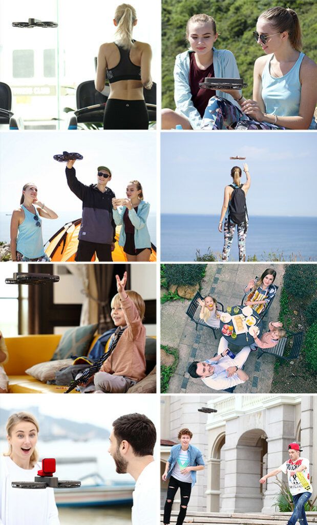 Several different shots of people using the Moment Drone to photograph their adventures.