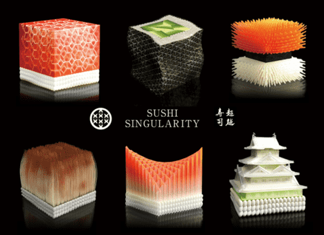 Renderings of Open Meals' new "Sushi Singularity" 3D-Printed Sushi.