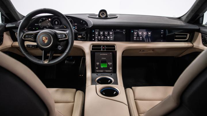 The central display inside the new Porsche Taycan
