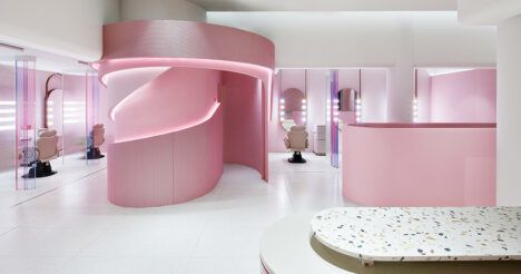 white room with pink decor