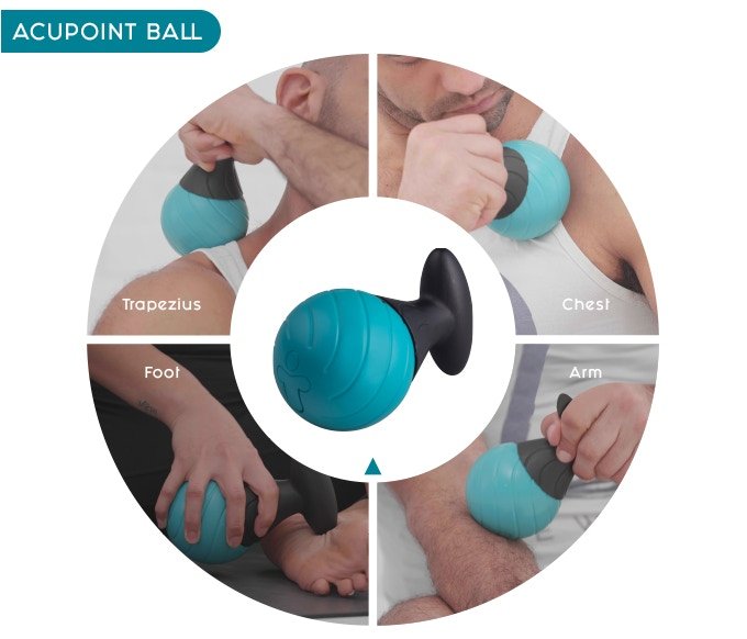 Promotional images for the new YOGGI Ball whole-body massage system.
