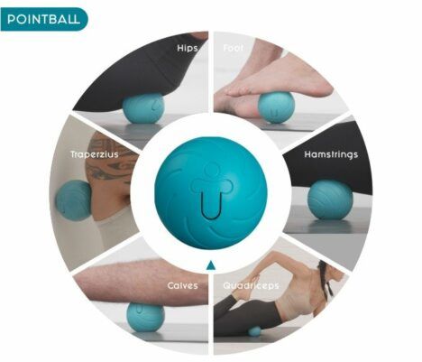 Promotional images for the new YOGGI Ball whole-body massage system.