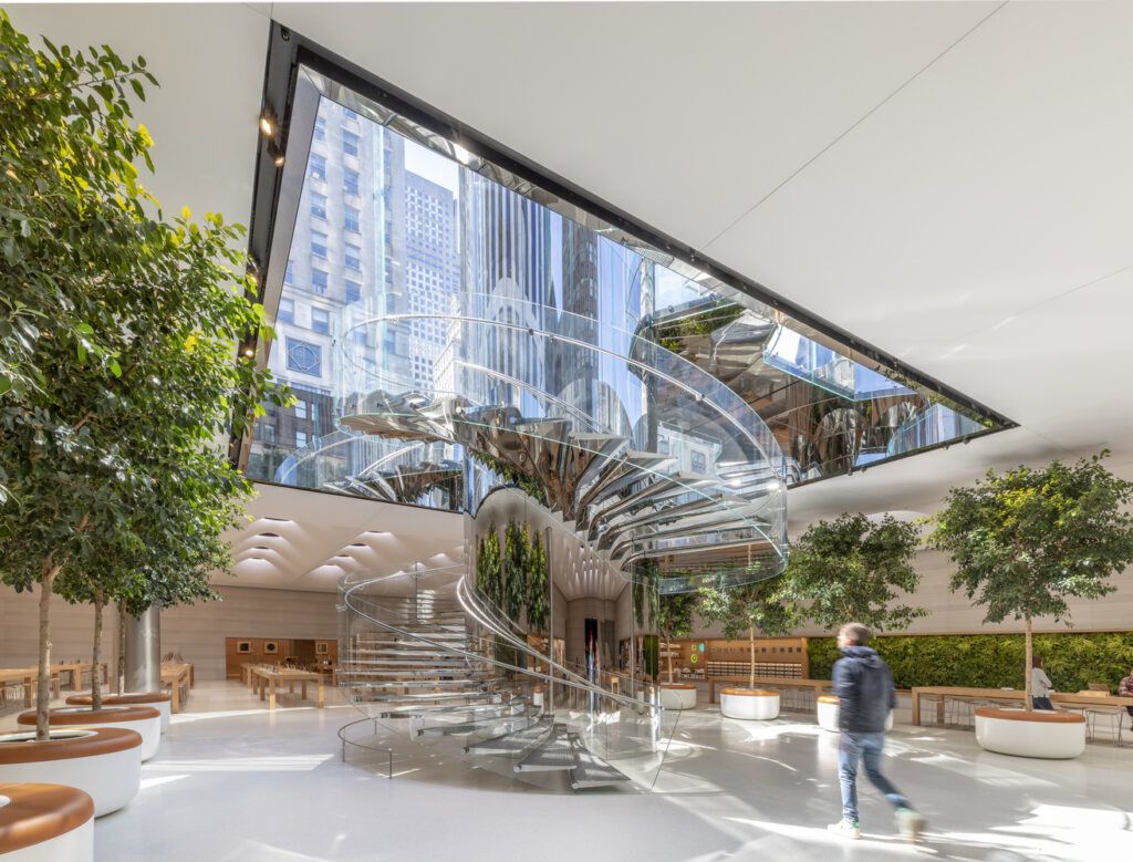 Inside Apple's newly-renovated Fifth Avenue store. Designed by Foster + Partners.