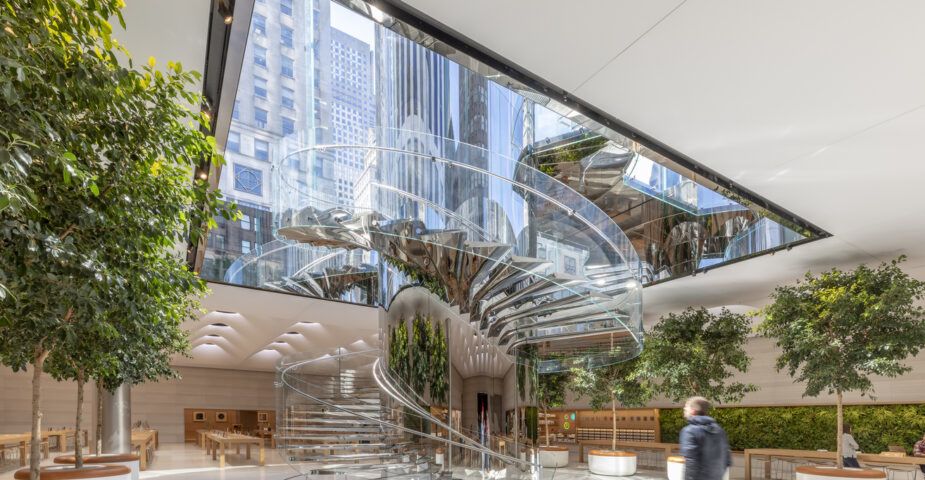 Inside Apple's newly-renovated Fifth Avenue store. Designed by Foster + Partners.