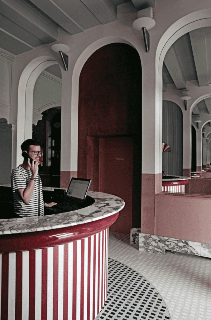 The reception area inside Venice's Hotel Il Palazzo Experimental