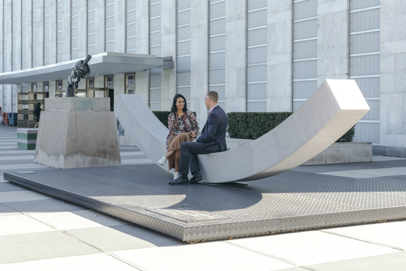 "The Best Weapon," a new "peace bench" designed by Snøhetta for the Nobel Peace Center.