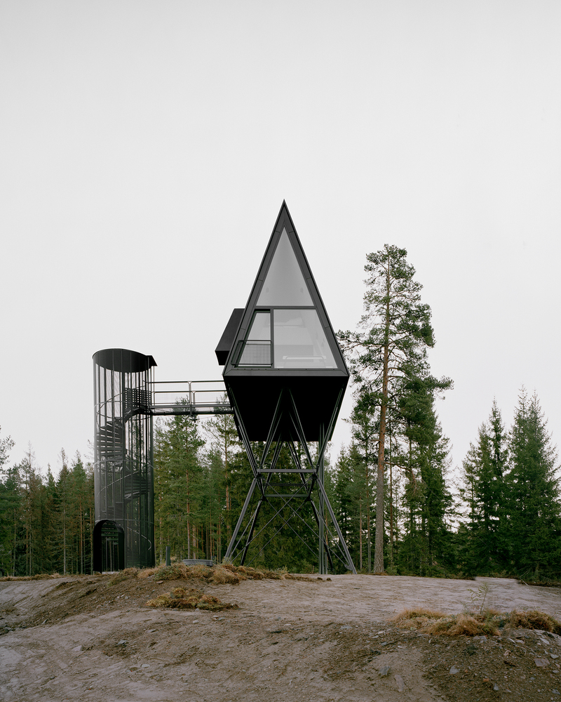 Exterior shot of the PAN-cabins, located high up in the Norwegian forests.